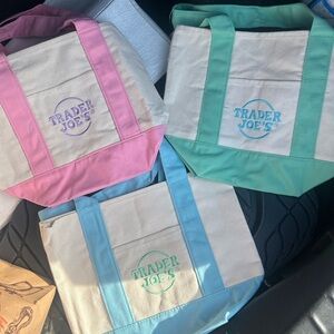 Trader Joe's Canvas Tote Bag - Pastel Pink, Mint & Light Blue
